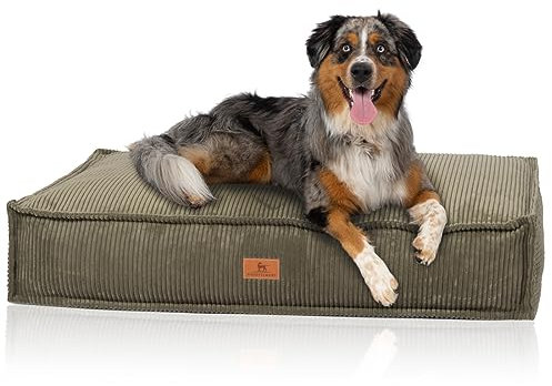 Knuffelwuff Hundekissen Lesedi aus Cord mit Handwebcharakter 120x80cm Khaki - Abnehmbarer Bezug - waschbar - für große, mittelgroße und kleine Hunde