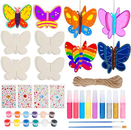 DAOUZL Schmetterling Bastelset,16 Stück 3D Holz Schmetterlinge,Unvollendete Holz Schmetterling,Schmetterlinge Holz,Kindergeburtstag Basteln,Schmetterling Holzbastelsets für DIY Kinder Malen Dekoration