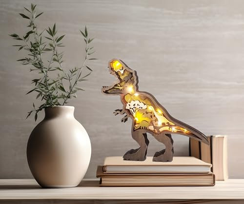 Dekorative LED-Lampe Nachtlicht aus Holz 3D in Tierform T-Rex | Nachttisch Bücherregal Schreibtisch Kinder Schlafzimmer | originelle Geschenkidee zu Hause Geburtstag Weihnachten (T-Rex)