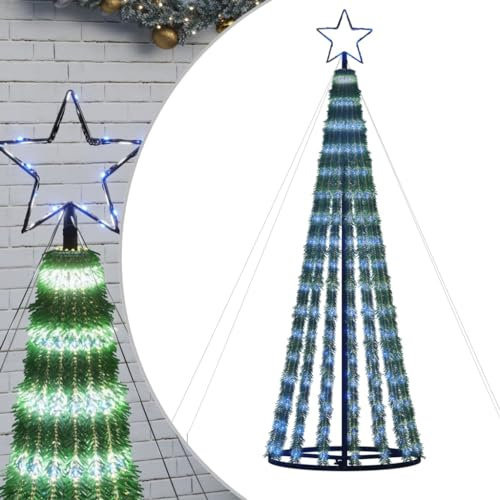 vidaXL LED Weihnachtsbaum, Beleuchtet Christbaum mit 275 LEDs, Tannenbaum Lichterbaum Kegelform mit 8 Beleuchtungsmodi, Weihnachtsbeleuchtung Weihnachtsdeko, Blau 180 cm