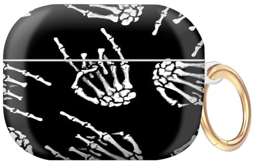 ANDRIU Kompatibel mit Airpod Pro 2. / 1. Generation Hülle mit Schlüsselanhänger, niedliches Muster, harte und rutschfeste Hülle für Männer, Frauen und Mädchen (coole Totenkopfhände)