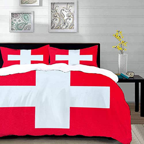 Bettwäsche 3 Teilig Bettgarnitur,Rote Schweizer Schweizer Flagge Schweiz Proportionen genau messen und Kreuz färben,Gemütlich Mikrofaser Bettbezug Set 1 Bettbezug Set 240 x 260 cm