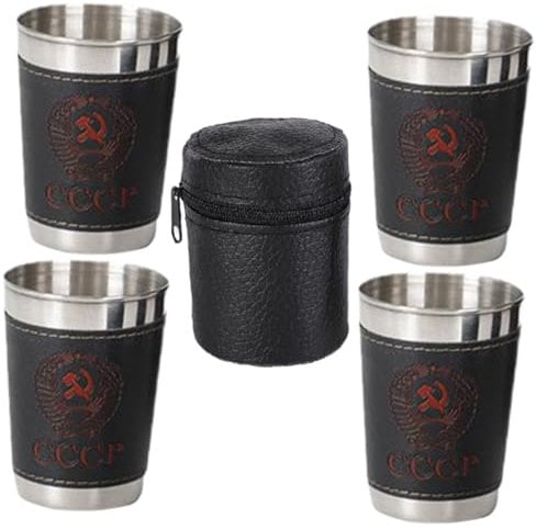 4 PCS Stainless Steel Shot Cups 70ml Metal Shot Glasses Portable Schnapps Cup Mini Camping Wine Drinking Glasses Mug with A Leather Case for Travel Hiking Picnic Camping