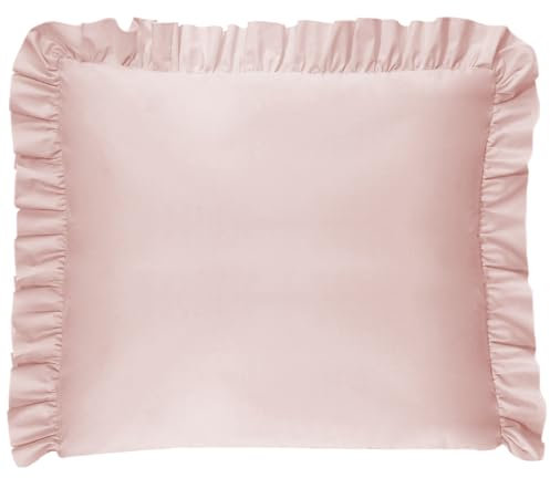 Balbina Kissenbezug 80 x 80 cm für Kinder & Babys, Kopfkissenbezug Baumwolle, für Kinderzimmer, Kinderwagen oder Kinderbett, Baumwoll-Kopfkissenbezug mit Rüsche & Reißverschluss, Puderrosa Hell