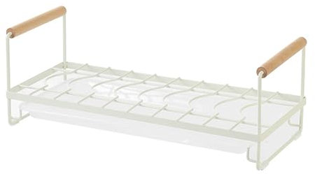 fxwtich Escurridor de platos, ahorra espacio, para encimera de cocina, estante duradero con un soporte para cubiertos, escurridor de platos de hierro forjado con mango de madera, almohadilla