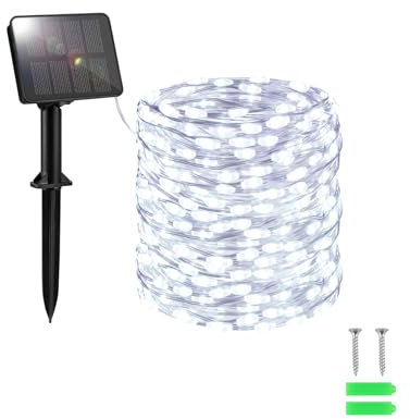 FFZZKJ Solar Lichterkette Außen Solar 100LED 10M Solarlichterkette Außen Wetterfest 8 Modi für Gartendeko, Terrasse, Kaltweiß