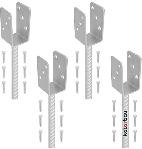 KOTARBAU® 4er Set Pfostenträger zum einbetonieren U 51 mm Feuerverzinkt Stahl Betonanker für Holzpfosten Riffelstahl Pfostenanker Bodenhülse Pfostenschuh Zaunpfosten Holz