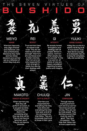 Die sieben Tugenden von Bushido, Metallschilder, Vintage-Stil, Kampfkunst, Hallendekoration, Blechschilder, Bushido-Infografik, Retro-Poster, Wandkunst für Zuhause, Club, Wanddekoration, Plaketten, 20