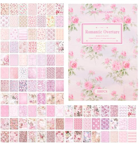 URROMA Scrapbook-Papier mit rosa Blumen, 100 Blatt, Blumenmuster, Scrapbooking, Collage, Bastelbedarf, Junk-Tagebuch, Vintage, Tagebuch, Decoupage, Papier, 10,2 x 14 cm