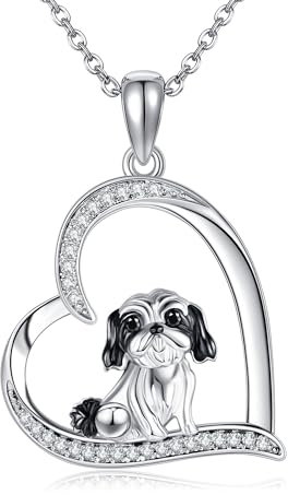 HUKKUN Shihtzu Kette Silber 925 Shihtzu Hund Anhänger Shih Tzu Halskette Shihtzu Schmuck Geschenke Damen