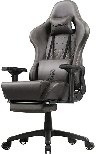 Dowinx Gaming Stuhl Ergonomischer mit Massage Bürosessel für Computer PU-Leder mit versenkbarer Fußstütze,4D Armlehnen