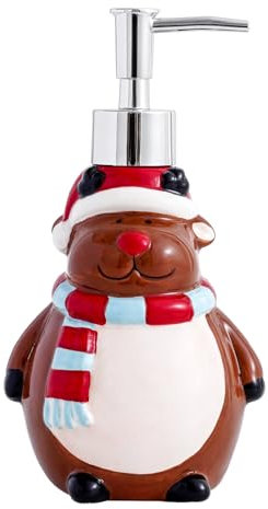 Christmas Soap Dispenser - 11.8 oz Reindeer Ceramic Hand Lotion Bottle with Pump - Refillable Liquid Hand Soap Jar for Bathroom & Kitchen Christmas Holiday Decor