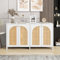 Merax Modernes Sideboard,vielseitiger Buffetschrank,Schließfach,Anrichte mit 4 Rattantüren und Metallgriffen,für Esszimmer, Wohnzimmer & Küche, Weiß