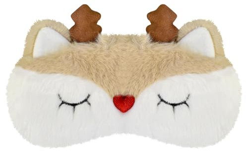Mezeic Augenmaske für Schlafen, Weihnachten Rentier Schlafmaske 3D Süße Tiere Augenbinde Augen Abdeckung Plüsch Nachtmaske für Kinder Mädchen Reisen Nickerchen (Weihnachten Rentier,Weiß)