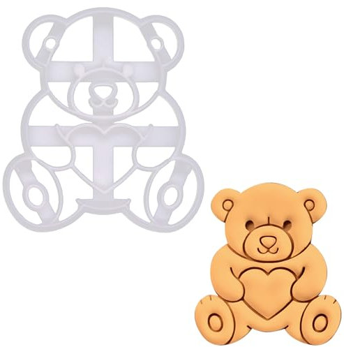 BAKERLOGY Teddybär mit Herz Ausstechform - Liebe Ausstecher, Detailliertes Keksausstecher, Ideal für Fondant, Keksteig, Ton