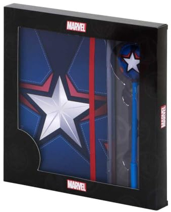 Marvel Captain America Courage-Geschenkbox mit Tagebuch und Fashion Kugelschreiber, Blau