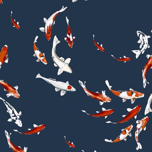 VmG-Store Baumwollstoff Meterware 140cm Breite Stoffe zum Nähen Nähstoff Kinderstoff für Kissen Babykleidung Kinderkleidung DIY (Koi Fische Bb048)