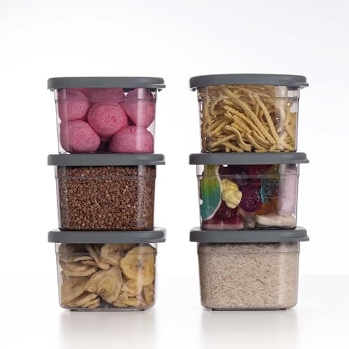 QOONA Luftdichte Vorratsdosen mit Deckel [500ml - 6er-Set] Anthrazit - Stapelbar & platzsparend für die Küche, Mehl Aufbewahrung, Food Container, Vorratsbehälter, Aufbewahrungsbox