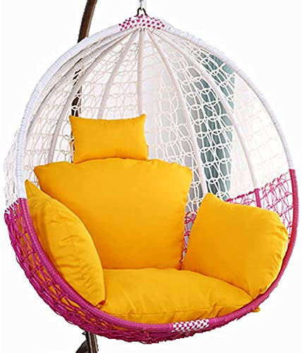 Gartenstuhlkissen mit festem Gurt und Kissen, Rattanstuhlmatte für Nestschaukel, Gelb, kleine Größe