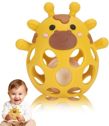 Venditer Baby Teething Rattle Toy Grasping Ball with Rattle, Baby Teether Silicone BPA-Free Sensory Montessori Toy Early Development for Babies for 3, 6, 9 12 Month Gift Green