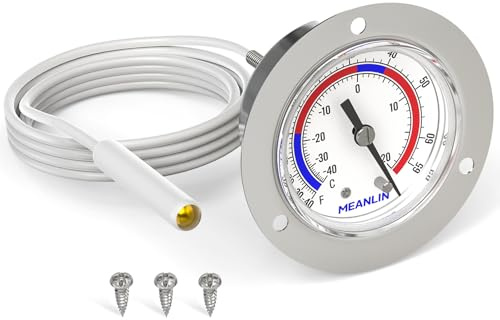 MEANLIN MEASURE 1PCS Dampf-Kapillar-Kältethermometer mit Edelstahl-Frontflansch-Montage, 2 Zifferblatt, 48 Kapillarlänge, Temperaturbereich -40~20℃/-40~65℉, Genauigkeit 2%