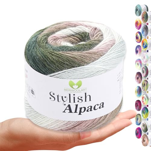 Stylish Alpaca Garn – Weiches Alpakawolle Strickgarn – 150g (525m) feines DK Wolle zum Stricken & Häkeln – Ideal für Pullover, Schals, Tuch, Babykleidung – Premium Multicolor Farbverlauf 7702