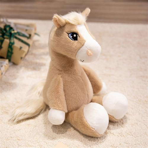 AQCQDQ Pferd Kuscheltier, Cute Pferd Plüschtier, Weiche Flauschig Stofftier Pony Plüsch Puppe, Pferde Geschenk Für Mädchen, Home Shop Dekorationen Geschenke Jahr des Pferdes Maskottchen (33 cm,Khaki)
