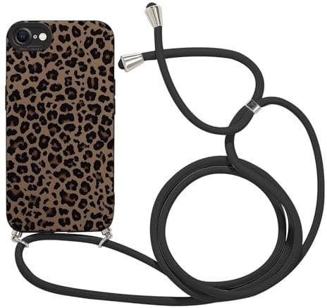 Xylota Handyband für iPhone 7/8/SE 2022/SE 2020 Hülle mit Band, Aesthetic Muster Design Handyhülle zum Umhängen mit Kette Kordel Schlüsselband, Mädchen Schutzhülle für iPhone 8,Leopard 01