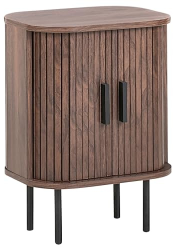 Beliani Nachttisch Holzoptik Dunkelbraun mit 2 Schiebetüren Metallbeine Retro Bradley