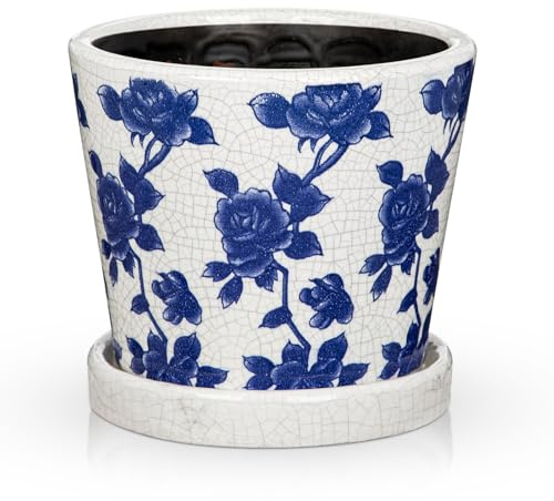 Oairse Keramiktopf Pflanztöpfe Runde 14cm Durchmesser Klein Blumentöpfe mit Drainagelöchern und Untersetzern Kleiner Keramik-Pflanztopf für Sukkulenten Kaktus Indoor Outdoor Garten Home Fensterbank