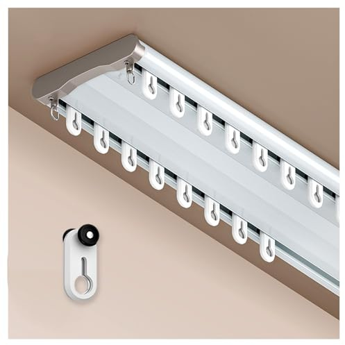 Rail De Rideau Plafond Rail Pour Rideaux Tringle À Rideau En Aluminium 150/380/420/500cm Double Silencieuse Barre Rideau Pour Salon Chambre Séparateur De Pièces(White,210cm)