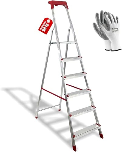 Scala in Alluminio Martina 3/4/5/6/7/8 Gradini Leggera Portatile Scaletto con Vaschetta Portaoggetti Pieghevole Robusta Salvaspazio portata 150 kg made in Italy certificata EN131 (6)