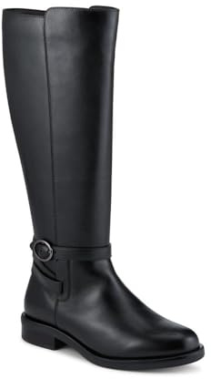 Pavers Wide Fit Leather Long Boots With Buckle Detail - Black Size 9