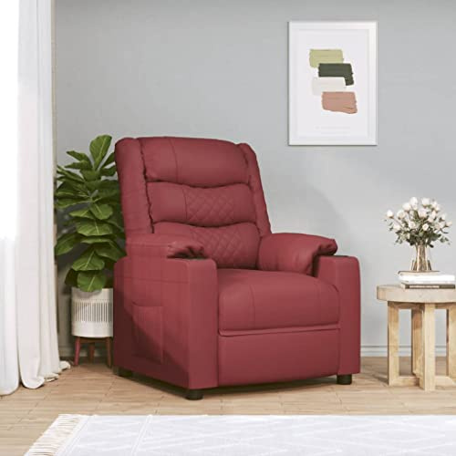 Teenpull Poltrona relax elettrica in ecopelle rosso vinaccia 78,5 x 95,5 x 100 cm, con motore, 3 posizioni reclinabili, telecomando, per soggiorno, camera da letto, confortevole seduta