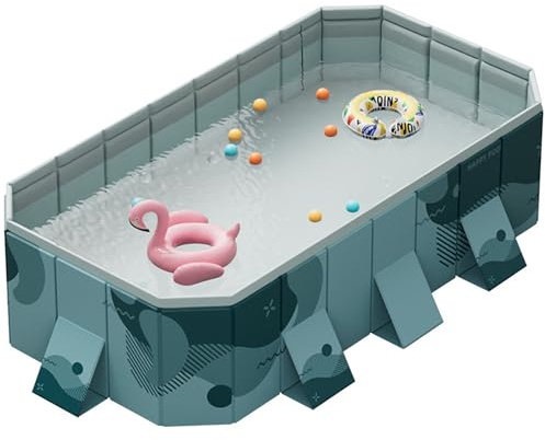 Piscina pieghevole per adulti, non gonfiabile, in plastica rigida, rettangolare, per cortile e uso esterno