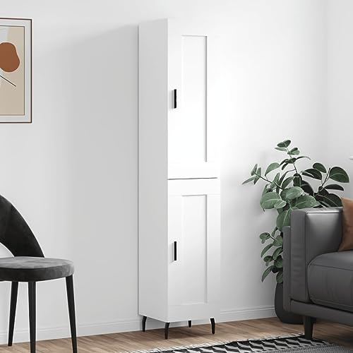 Frdhee Buffetschrank Eckschrank,Highboard Weiß 34,5x34x180 cm Holzwerkstoff,Küchenschrank für Wohnzimmer,Küche und Esszimmer