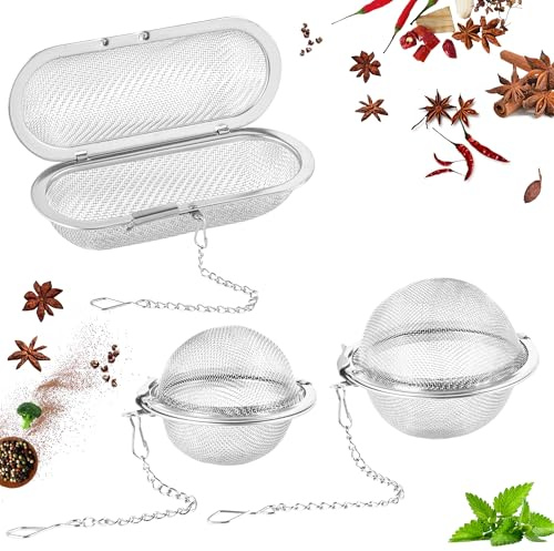 Aurinovellia 3 Stück Gewürzsieb, Gewürzsieb zum Mitkochen, Edelstahl Gewürzei, Tee Sieb, Gewürzkugel, Gewürzsäckchen, Leicht zu Reinigen und Langlebig, für Losen Tee und Gewürze