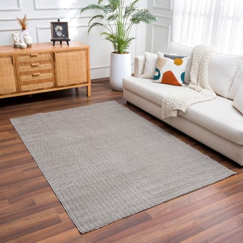 VIMODA Kurzflor Teppich Wohnzimmer – Moderner Design Teppich mit Struktur, weich, pflegeleicht, in Creme, Beige & Taupe,Maße:80x150 cm;Farbe:140G