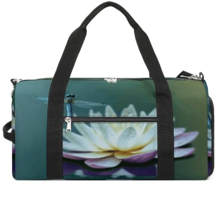 Dragonfly with Water Lily Gym Bag Duffle Bag Travel Bag | Travel Duffel Bags for Men & Women with Shoe Compartment Gym Duffle Bag for Workout Fitness Sport