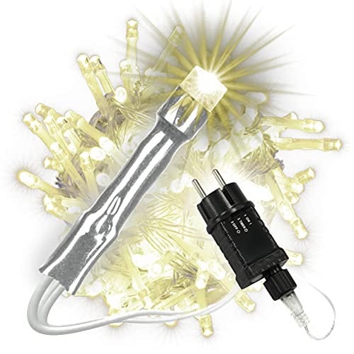 100 LED Lichterkette Leuchtfarbe warm-weiß für Innen Außen transparentes Kabel Trafo Timer Weihnachtsbeleuchtung Weihnachtsdeko Xmas-Deko