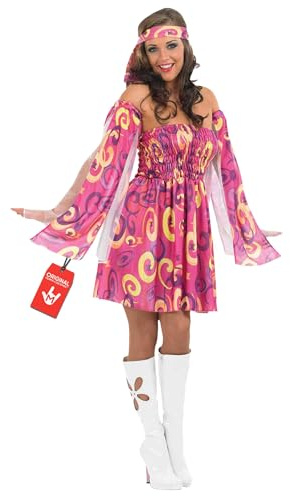 Fun Shack Hippie Kostüm Damen, 70er Jahre Halloween Kostüm Damen, XL | Kleid & Stirnband, Psychedelisches Muster in Rosa, Zum Überziehen, Perfekt für Halloween, Ideal zum Verkleiden