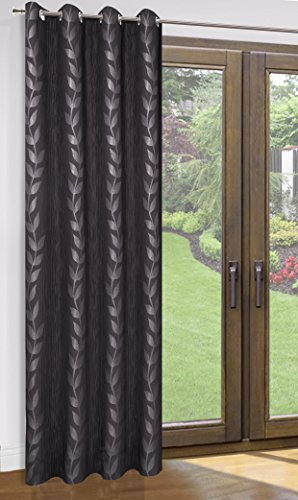 DecoKing 140x245 cm schwarz Silber Stahl Vorhang Fensterdekoration Gardine Ösenschal Blickdicht Pflanzen Blätter Black Silber Steel