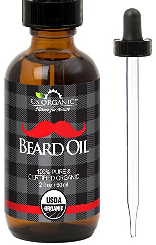 Beard Oil, Big 2oz size - Certified Organic, Premium Grade, Natural Antimicrobial Properties, Made in the USA. Amber Glass Bottle w/ Glass Eye Dropper for Easy Application, Best for Movember by US Organic