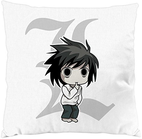 style3 L Note Death Kissen mit Füllung 28 x 28 cm Baumwollbezug Notizbuch Anime Manga Yagami, Farbe:Weiß