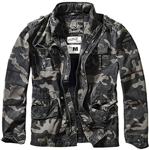 Brandit Jacket - Stylische Jacke für Herren mit versteckter Kapuze, Stehkragen und Baumwollfutter, Mehrfarbig (Darkcamo 4) ,L