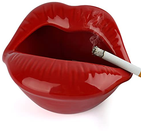 Loghot Kreative Keramik-Zigarettenaschenbecher mit Lippen-Stil, modische Dekoration für Zuhause (dunkelrot)