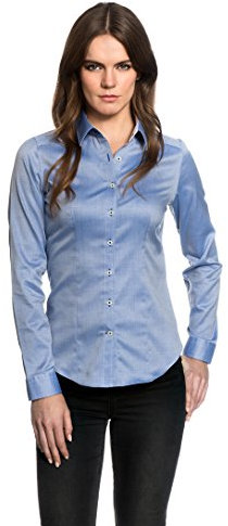 EMBRAER Camicia-Blusa Donna Elegante, Taglio Abbastanza Aderente/Modern-Fit, Collo Classico, Manica-Lunga, con Fantasia Azzurro 44