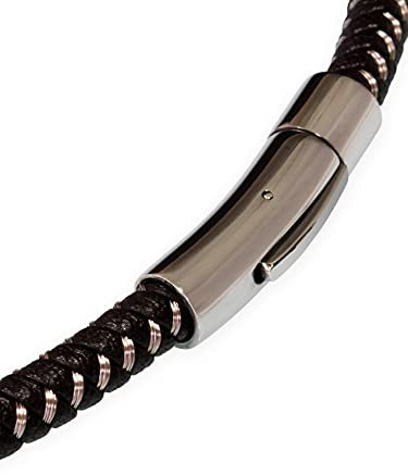 Fly Style Halskette Armband aus Kunstleder schwarz geflochten mit Verschluss aus Edelstahl - Herren Kette, Längen:ca. 45.0 cm, Stärke:6 mm