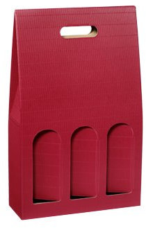 10 Stück Geschenkkarton Tragekarton Dekowell bordeaux für drei Flaschen