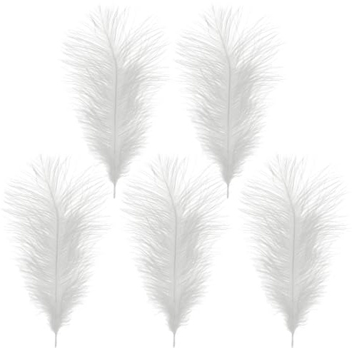 WedDecor White Natural Ostrich Feathers 14-16 Inch (35-40cm), Pack of 5 | Craft Feathers for Wedding Centerpieces, Home, Decorating Costumes, Embellishment, Art & Craft, Parties
